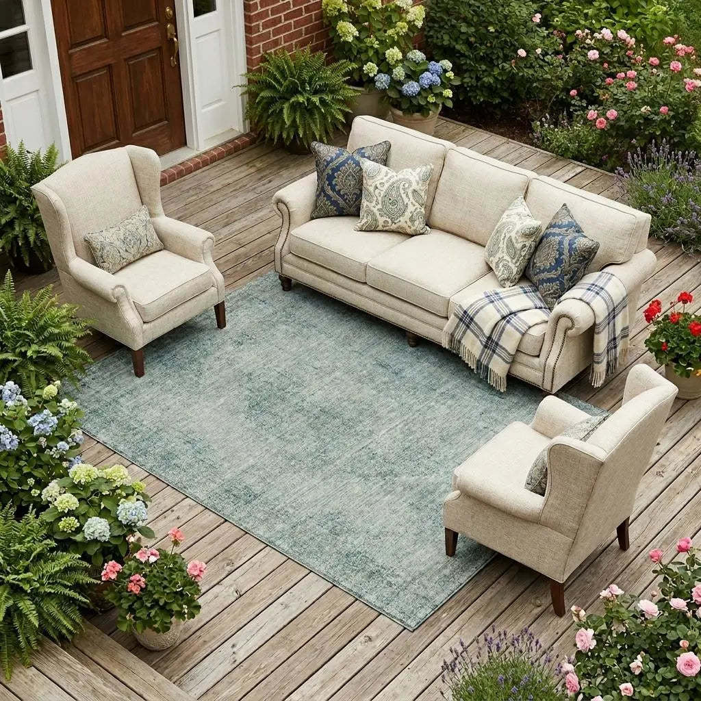 8' X 10' Blue And Ivory Oriental Washable Indoor Outdoor Area Rug Homeroots Outdoor