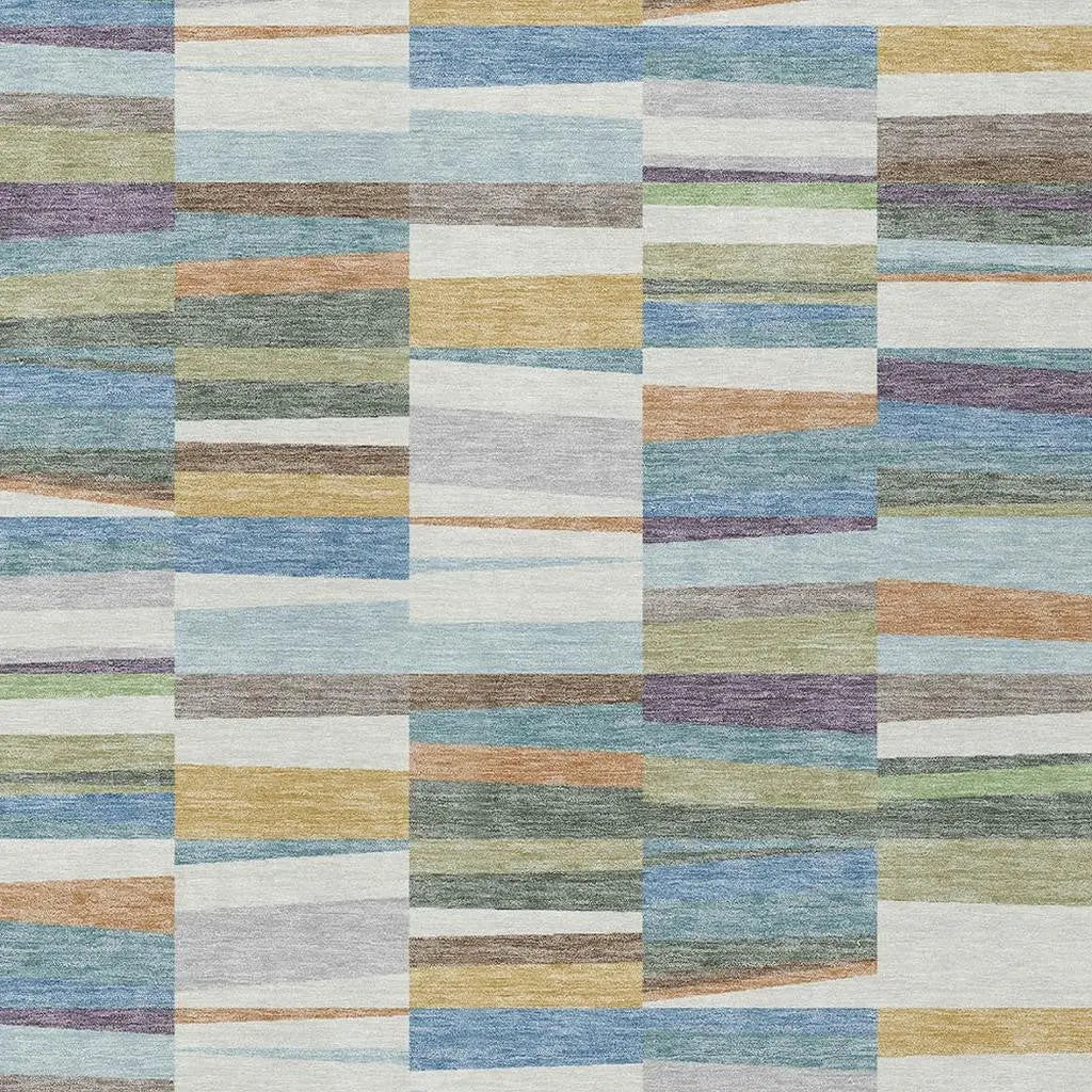 8' X 10' Blue And Ivory Striped Washable Indoor Outdoor Area Rug Homeroots Outdoor