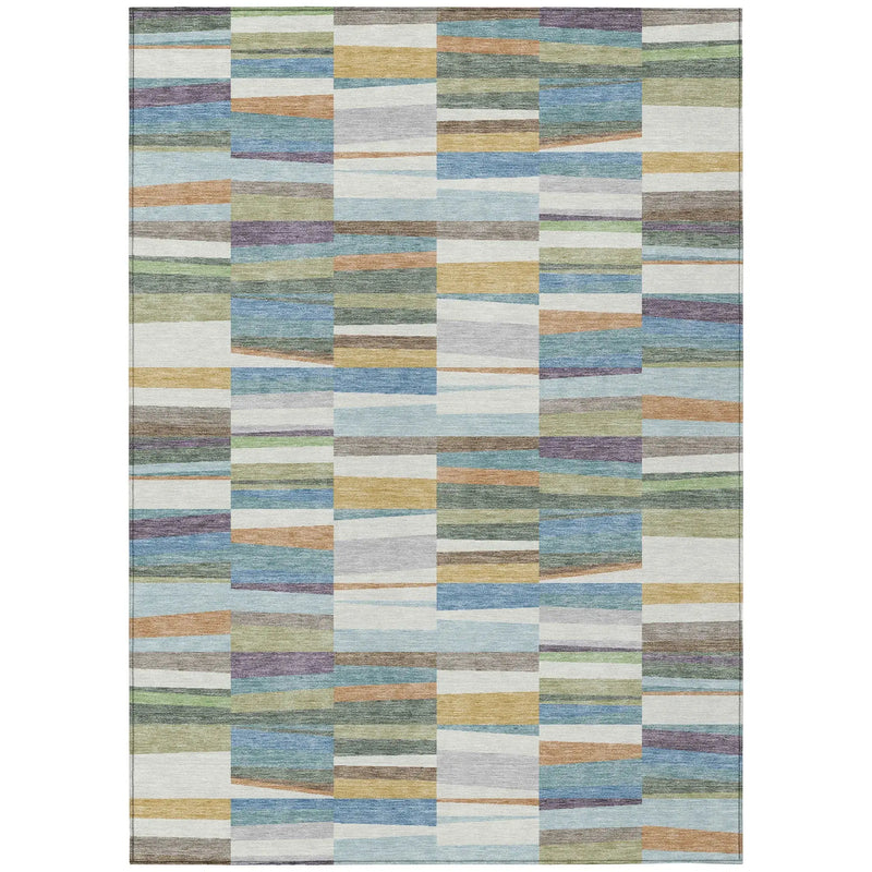 8' X 10' Blue And Ivory Striped Washable Indoor Outdoor Area Rug Homeroots Outdoor
