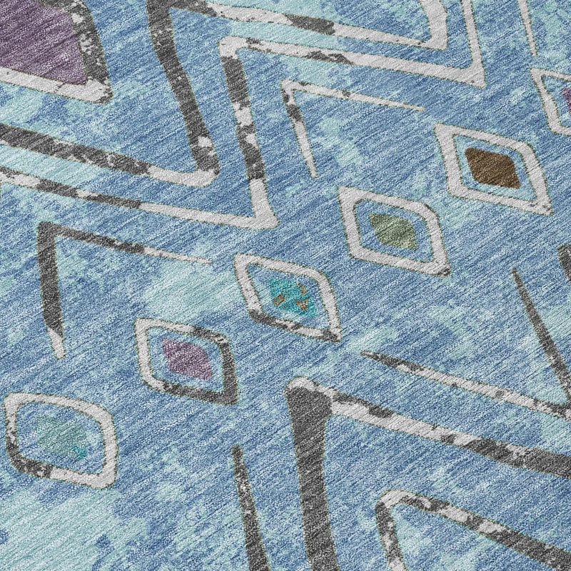 8' X 10' Blue And Khaki Geometric Washable Indoor Outdoor Area Rug Homeroots Outdoor