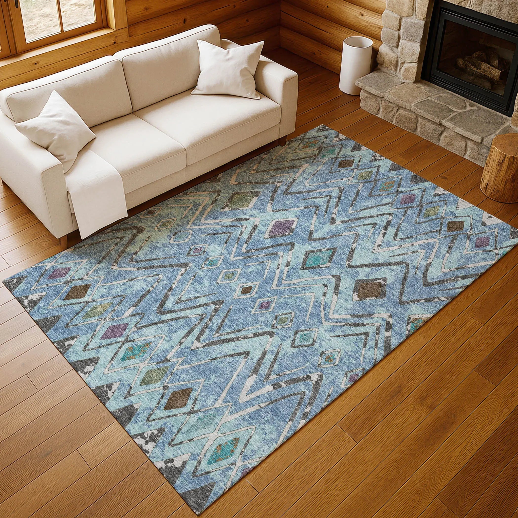 8' X 10' Blue And Khaki Geometric Washable Indoor Outdoor Area Rug Homeroots Outdoor
