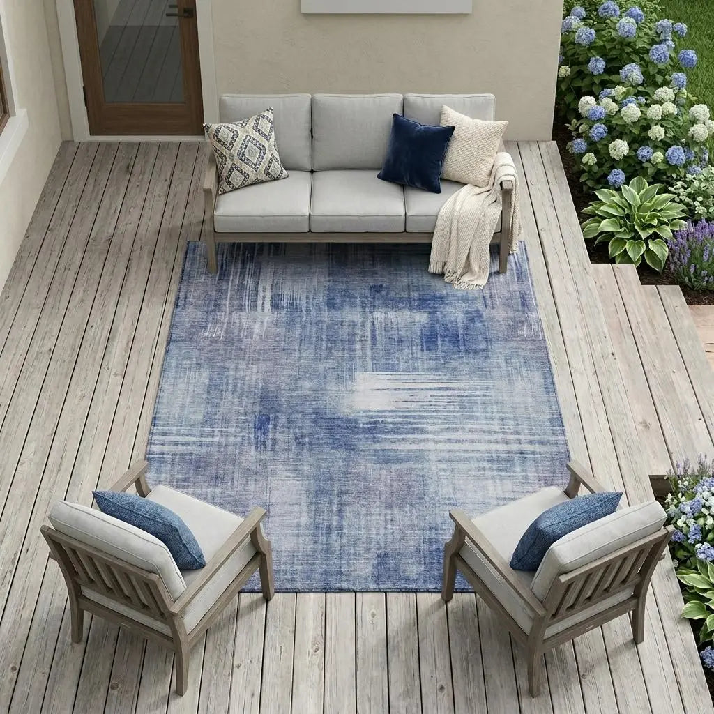 8' X 10' Blue And Lilac Abstract Washable Indoor Outdoor Area Rug Homeroots Outdoor