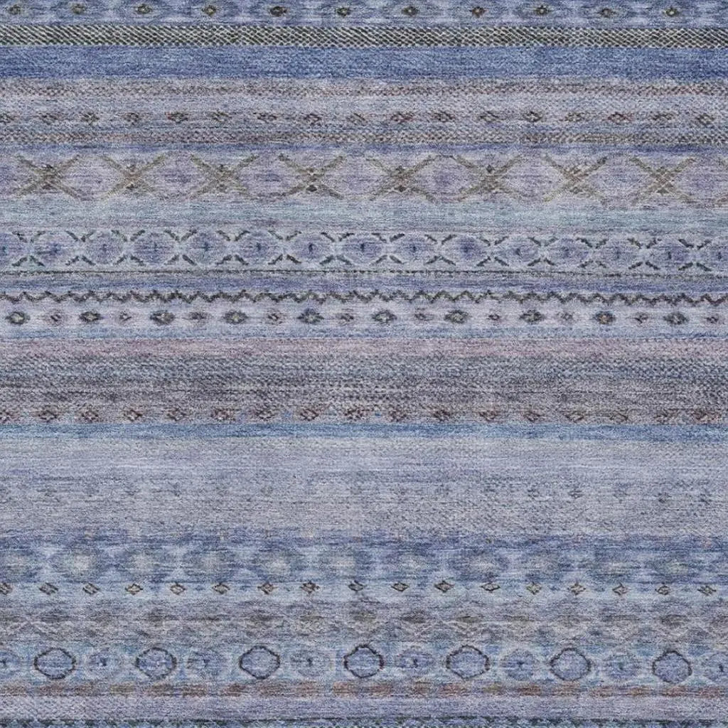 8' X 10' Blue And Lilac Striped Washable Indoor Outdoor Area Rug Homeroots Outdoor