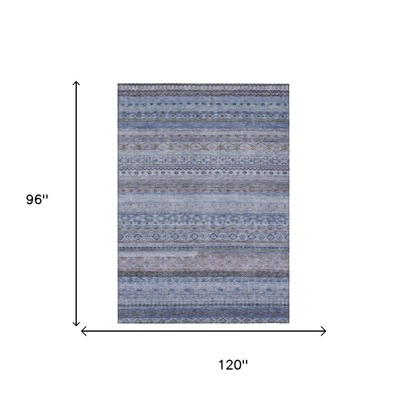 8' X 10' Blue And Lilac Striped Washable Indoor Outdoor Area Rug Homeroots Outdoor