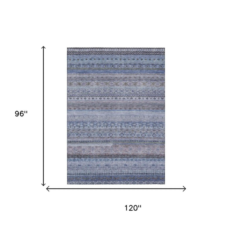 8' X 10' Blue And Lilac Striped Washable Indoor Outdoor Area Rug Homeroots Outdoor