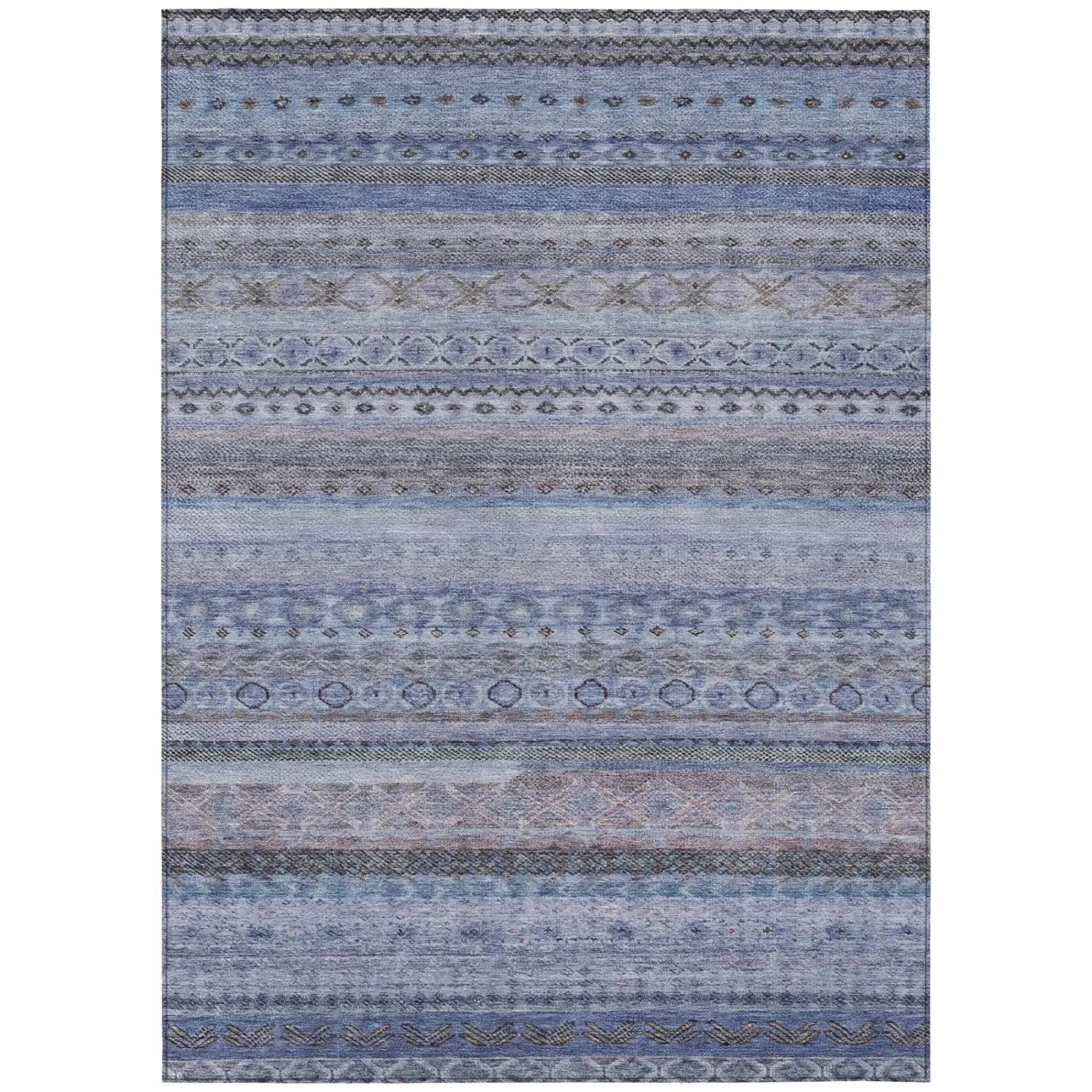 8' X 10' Blue And Lilac Striped Washable Indoor Outdoor Area Rug Homeroots Outdoor