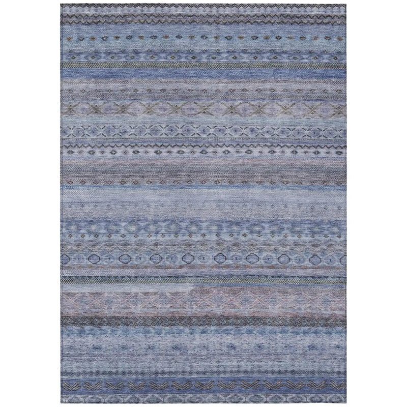 8' X 10' Blue And Lilac Striped Washable Indoor Outdoor Area Rug Homeroots Outdoor
