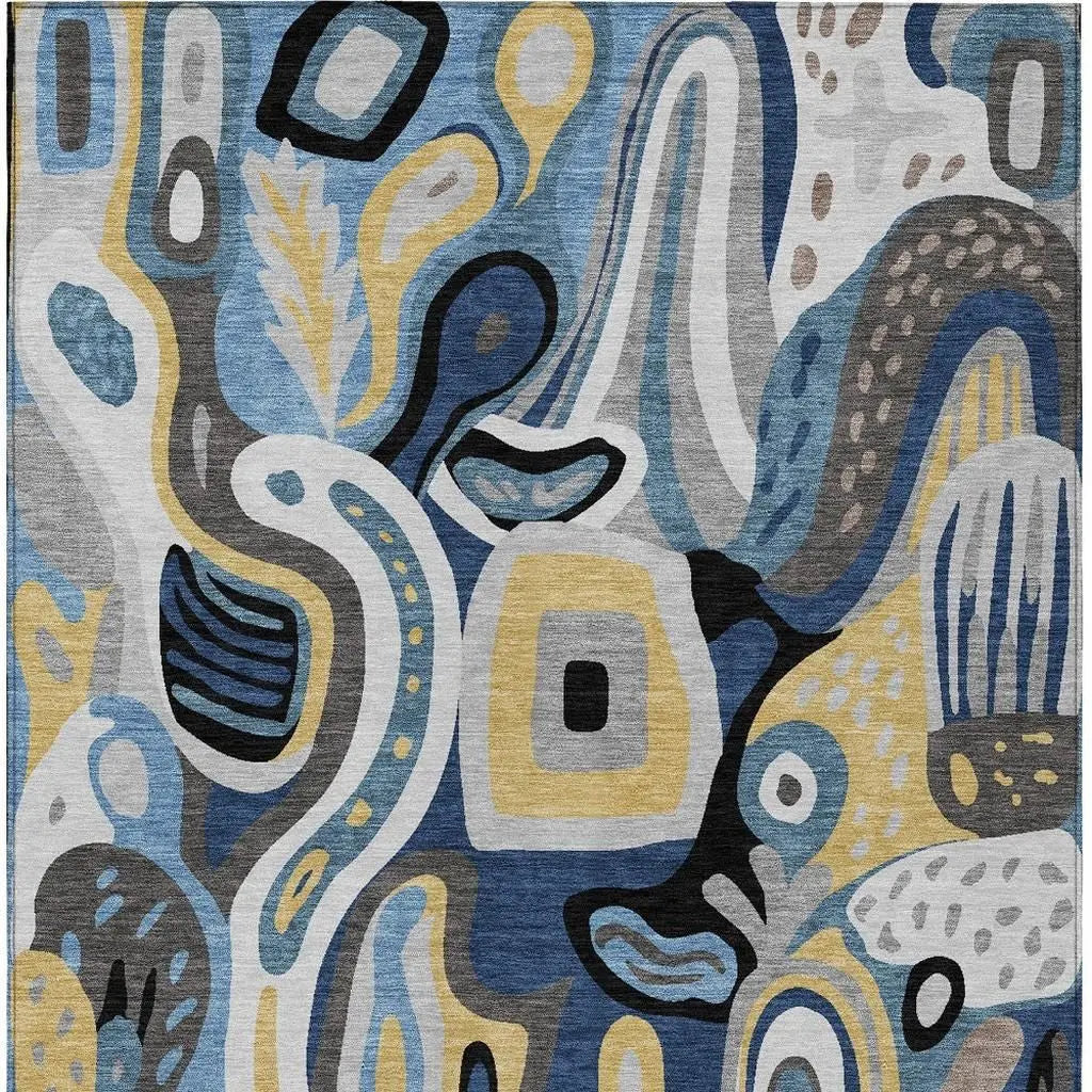 8' X 10' Blue And Navy Blue Abstract Washable Indoor Outdoor Area Rug Homeroots Outdoor