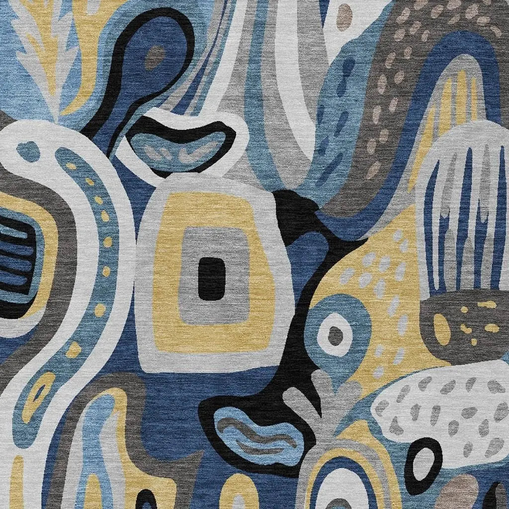 8' X 10' Blue And Navy Blue Abstract Washable Indoor Outdoor Area Rug Homeroots Outdoor