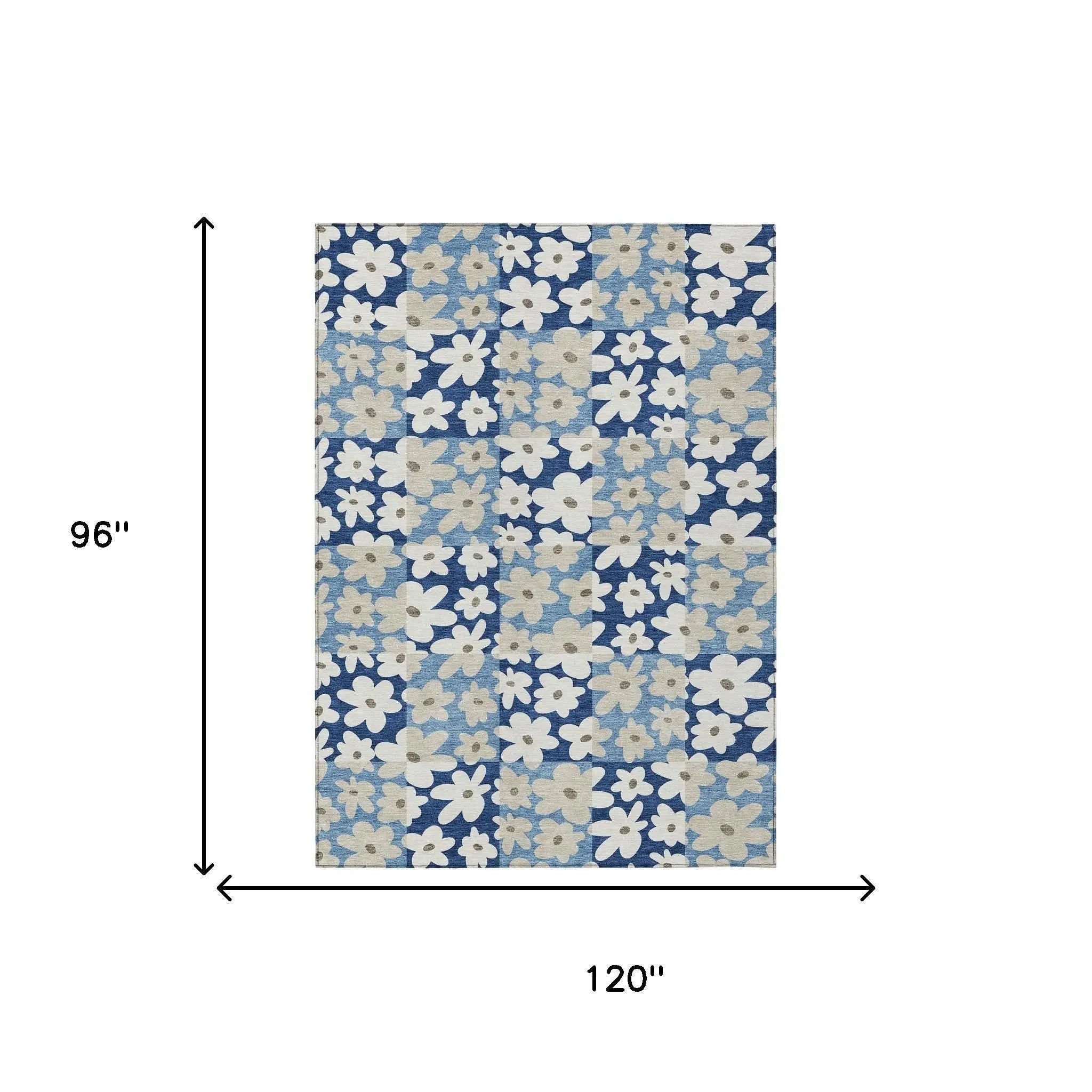 8' X 10' Blue And Navy Blue Floral Washable Indoor Outdoor Area Rug Homeroots Outdoor