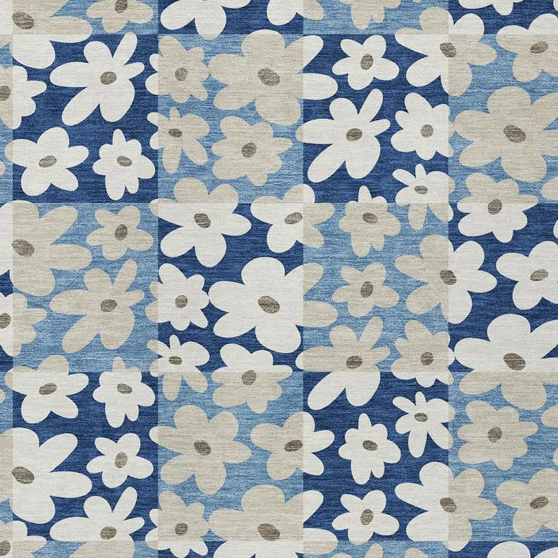 8' X 10' Blue And Navy Blue Floral Washable Indoor Outdoor Area Rug Homeroots Outdoor
