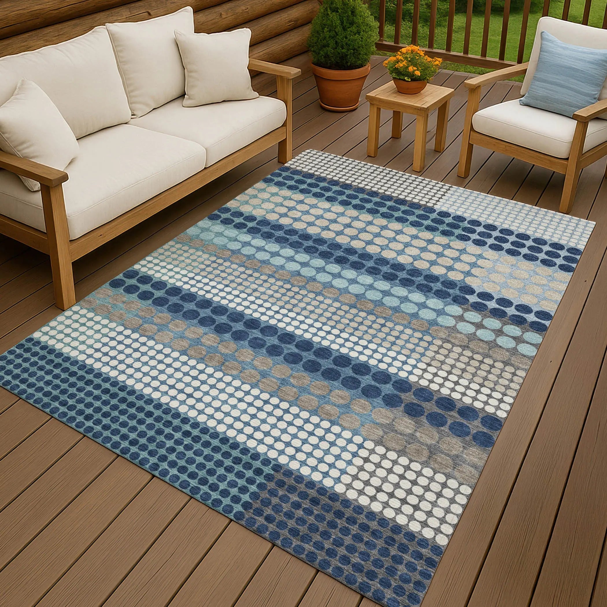 8' X 10' Blue And Navy Blue Geometric Washable Indoor Outdoor Area Rug Homeroots Outdoor