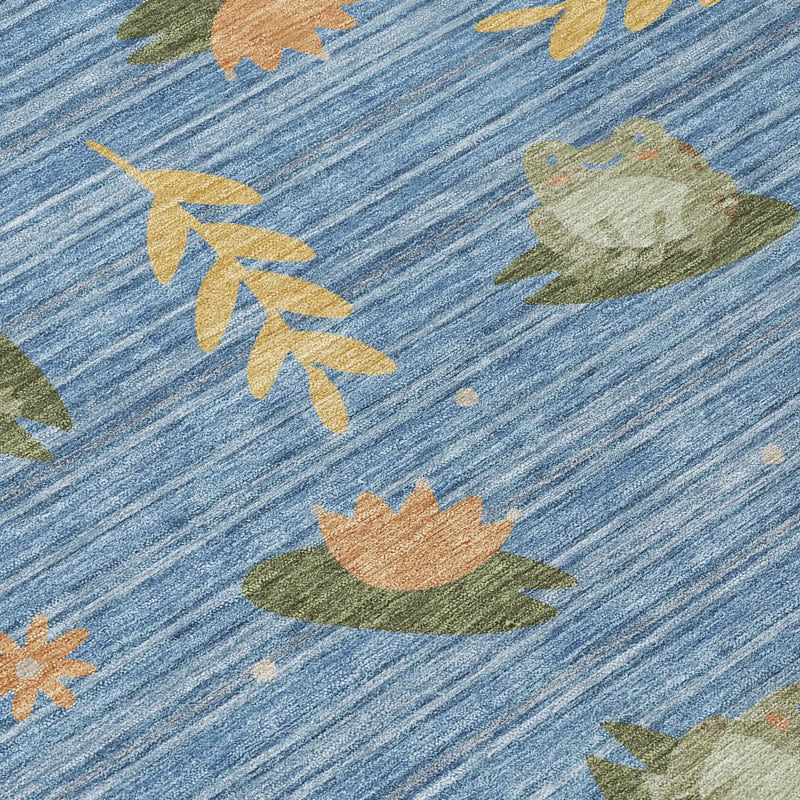 8' X 10' Blue And Olive Green Botanical Leaves Washable Indoor Outdoor Area Rug Homeroots Outdoor