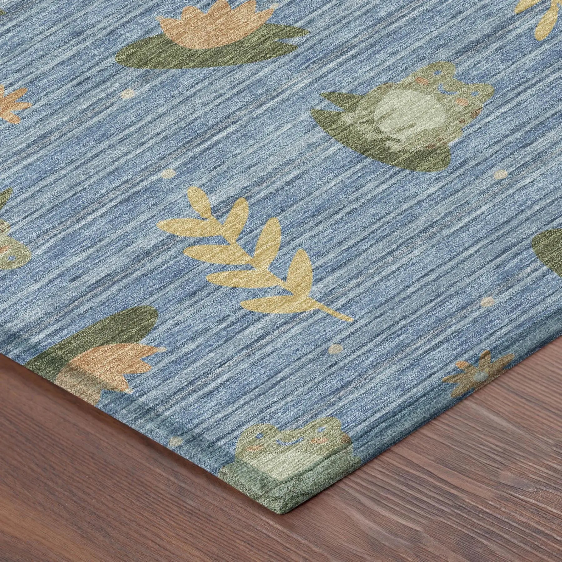 8' X 10' Blue And Olive Green Botanical Leaves Washable Indoor Outdoor Area Rug Homeroots Outdoor