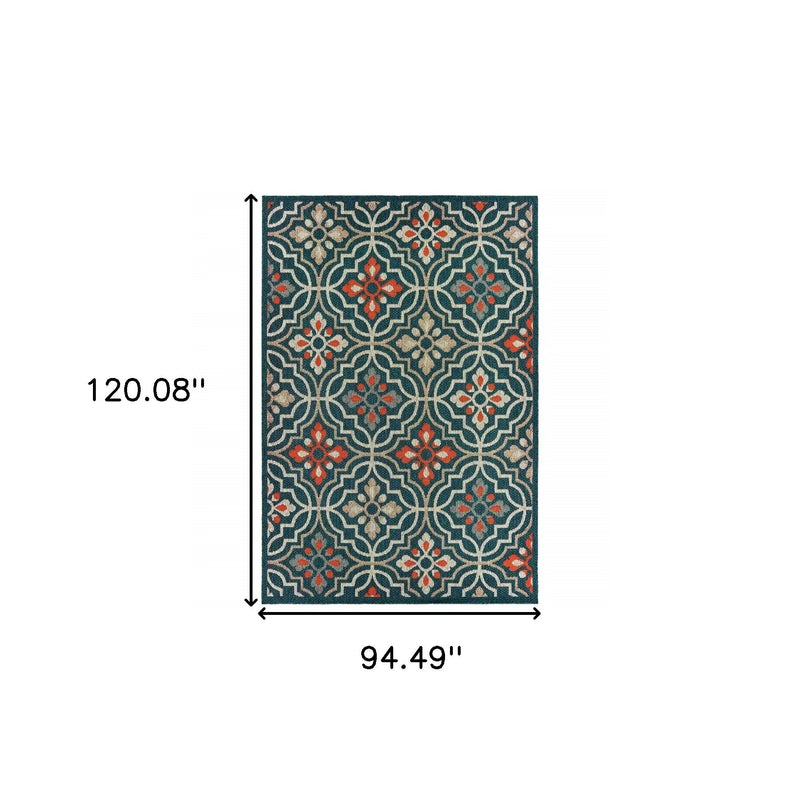 8' X 10' Blue And Orange Moroccan Indoor Outdoor Area Rug Homeroots Outdoor