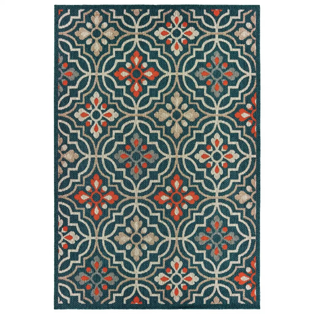 8' X 10' Blue And Orange Moroccan Indoor Outdoor Area Rug Homeroots Outdoor