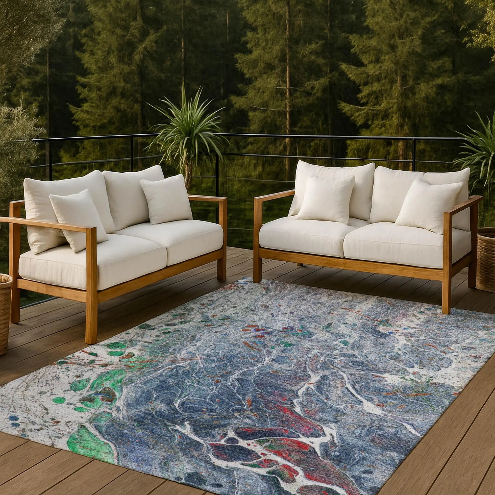 8' X 10' Blue And Pewter Abstract Washable Indoor Outdoor Area Rug Homeroots Outdoor
