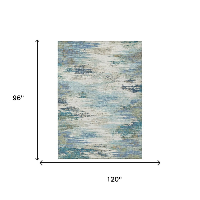 8' X 10' Blue And Pewter Abstract Washable Indoor Outdoor Area Rug Homeroots Outdoor