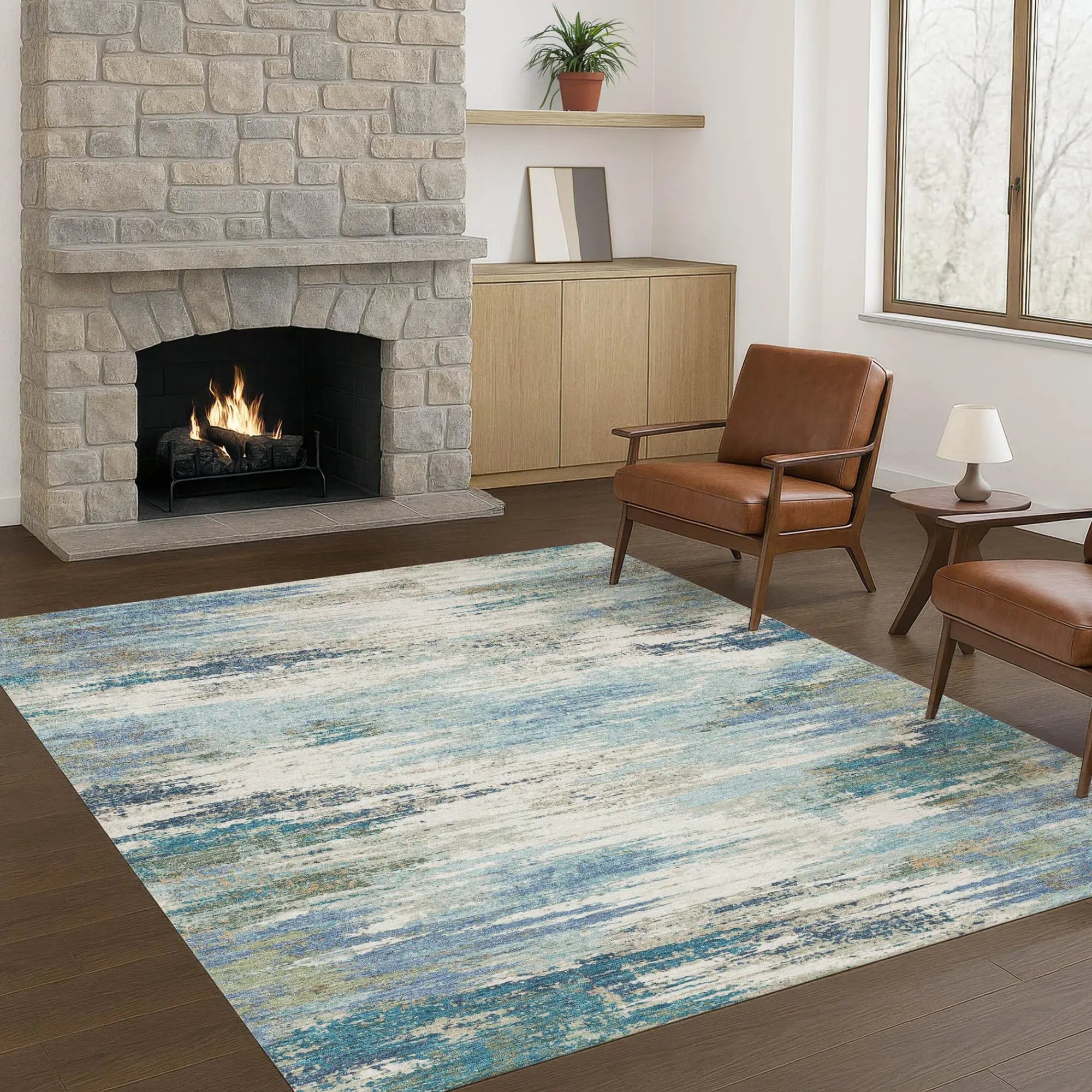 8' X 10' Blue And Pewter Abstract Washable Indoor Outdoor Area Rug Homeroots Outdoor