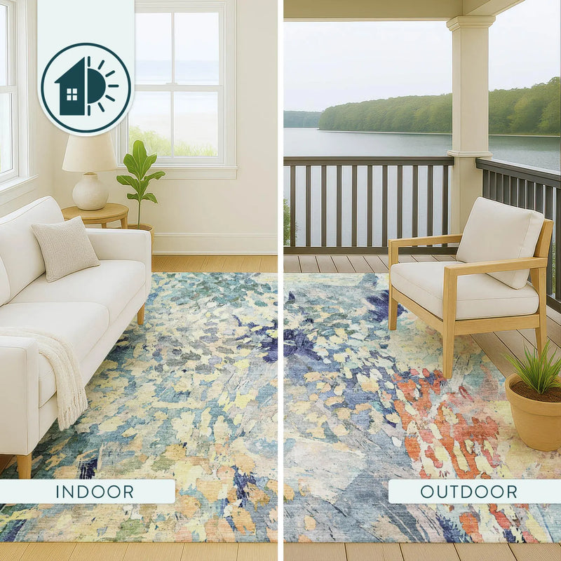 8' X 10' Blue And Pewter Abstract Washable Indoor Outdoor Area Rug Homeroots Outdoor