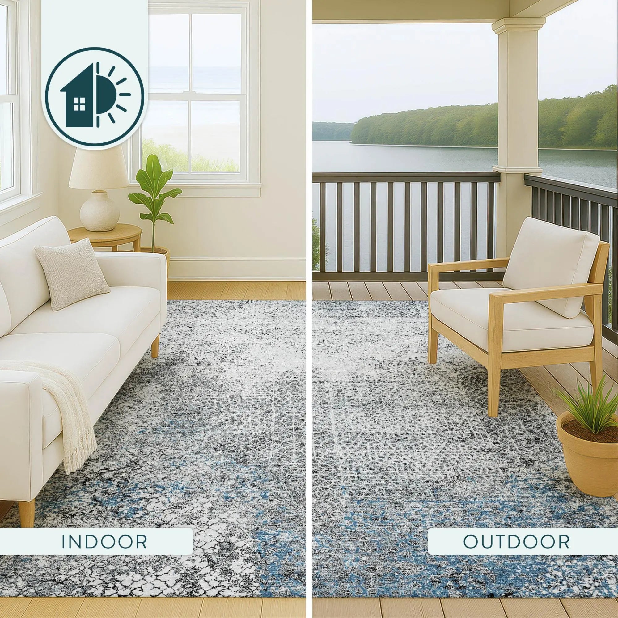 8' X 10' Blue And Pewter Abstract Washable Indoor Outdoor Area Rug Homeroots Outdoor