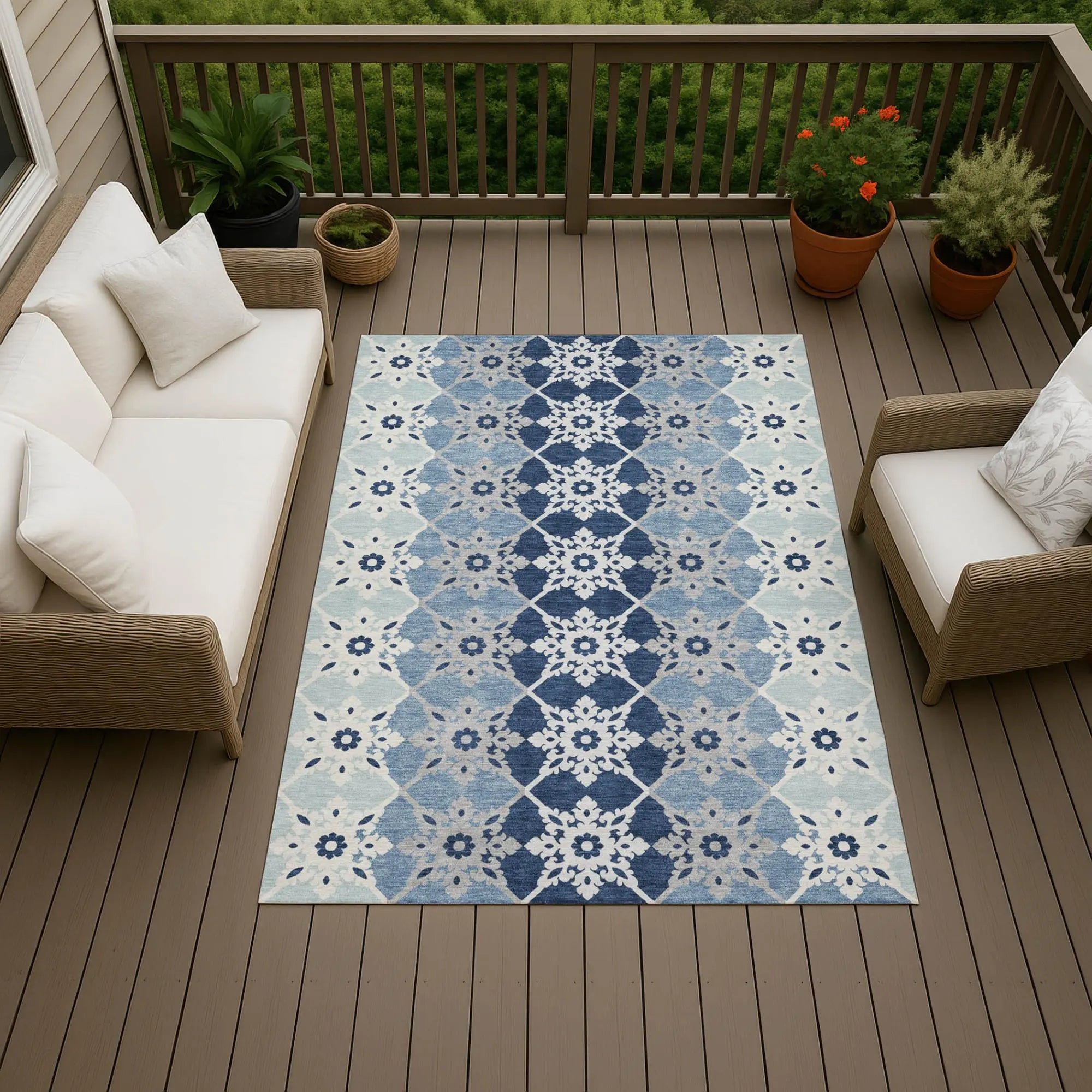 8' X 10' Blue And Pewter Floral Medallion Washable Indoor Outdoor Area Rug Homeroots Outdoor
