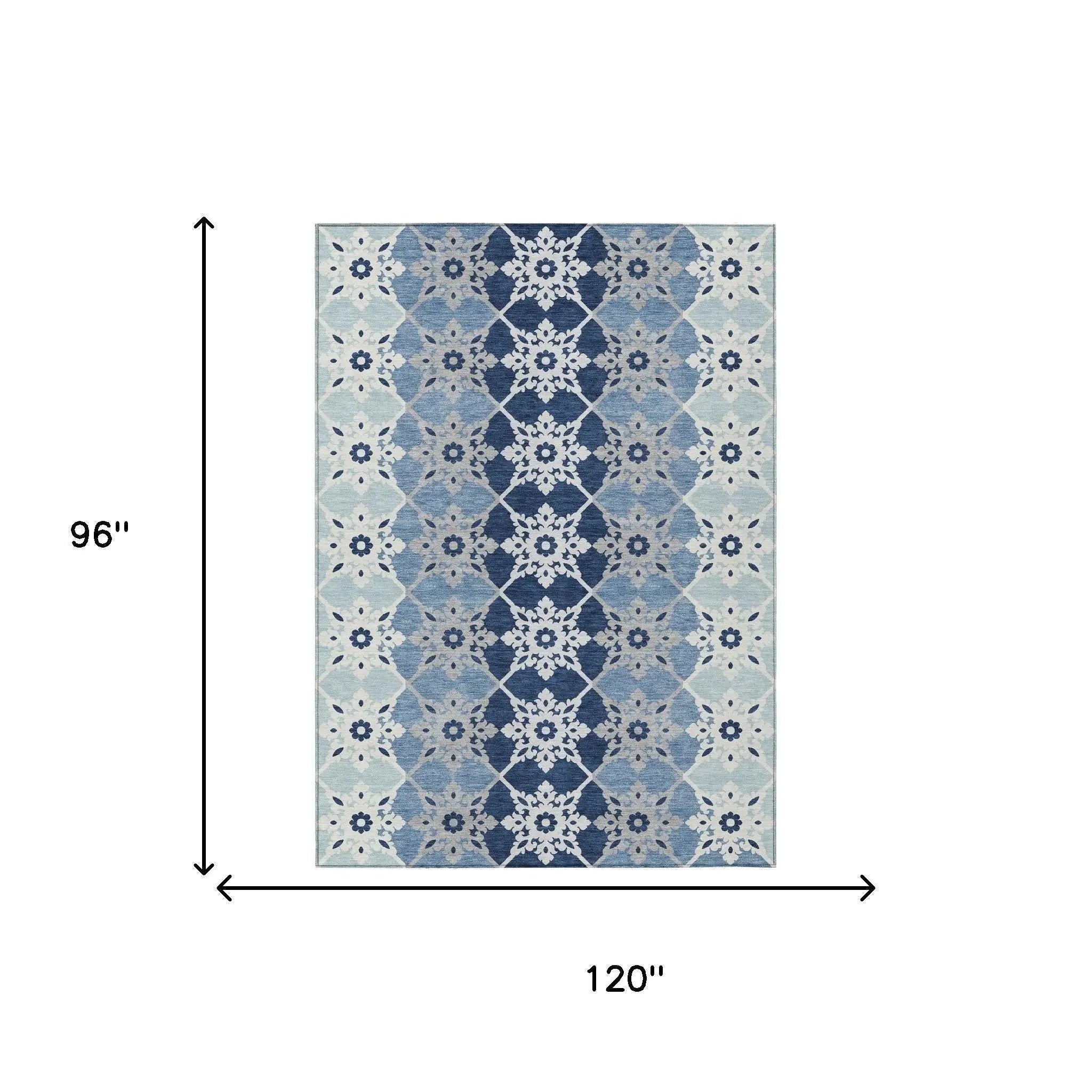 8' X 10' Blue And Pewter Floral Medallion Washable Indoor Outdoor Area Rug Homeroots Outdoor