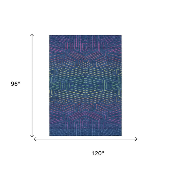 8' X 10' Blue And Purple Geometric Washable Indoor Outdoor Area Rug Homeroots Outdoor