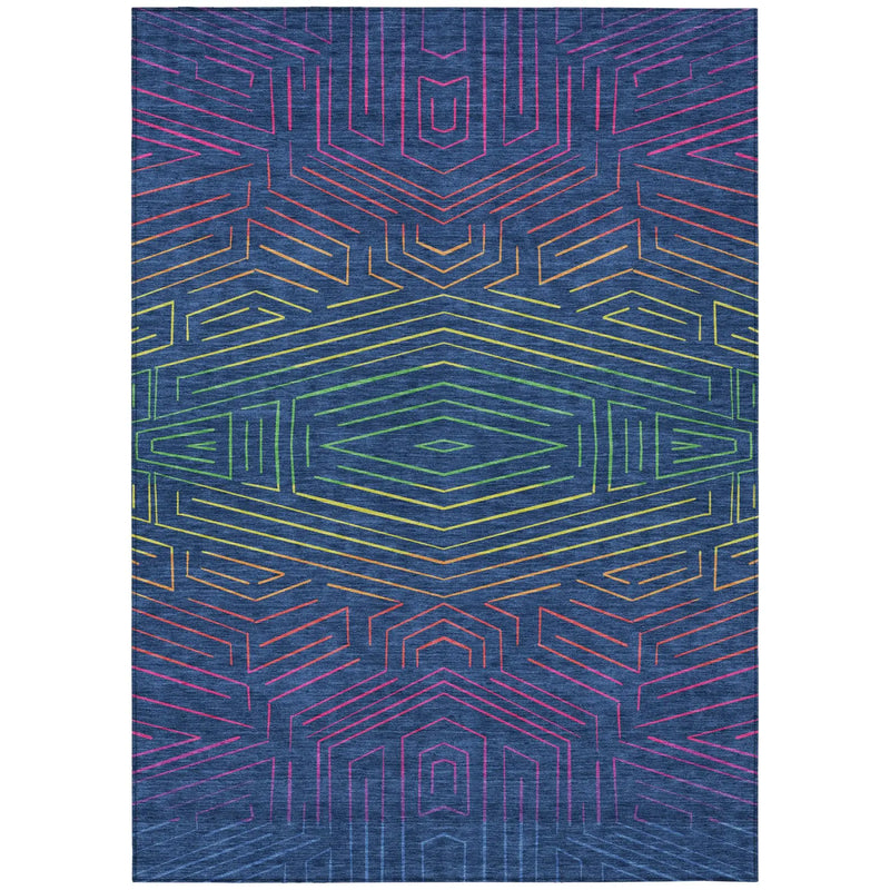 8' X 10' Blue And Purple Geometric Washable Indoor Outdoor Area Rug Homeroots Outdoor