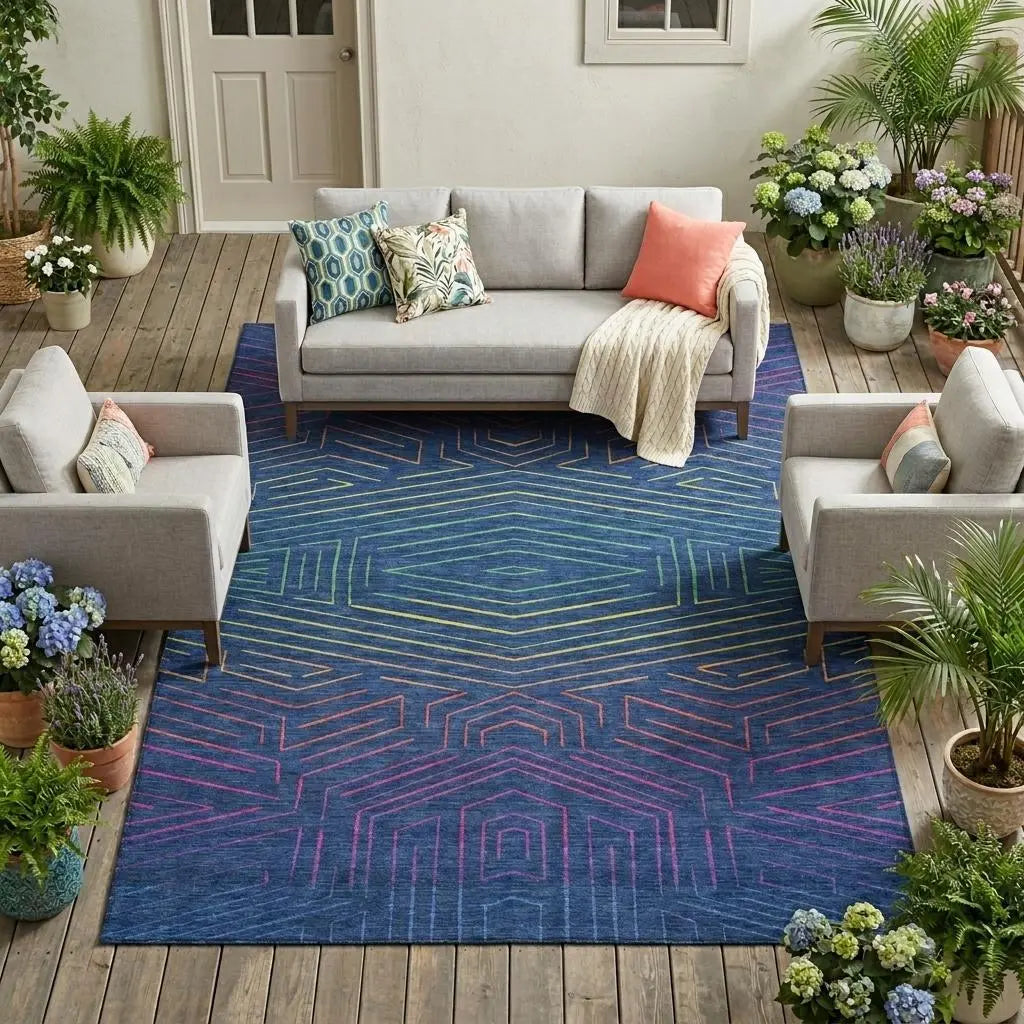 8' X 10' Blue And Purple Geometric Washable Indoor Outdoor Area Rug Homeroots Outdoor