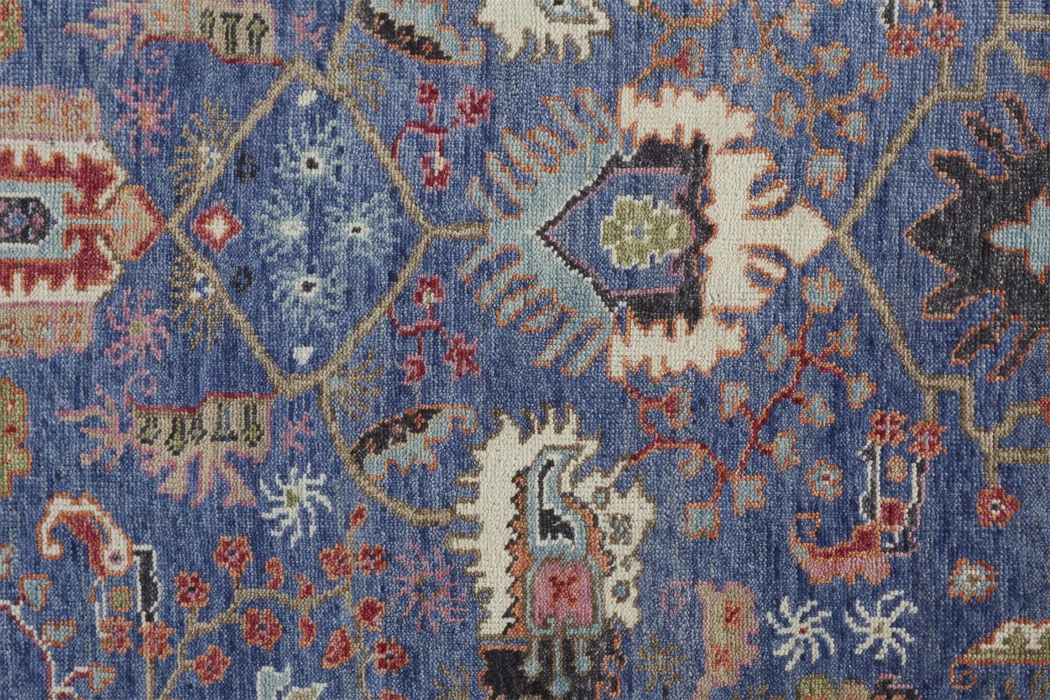 8' X 10' Blue And Red Wool Floral Hand Knotted Stain Resistant Area Rug Homeroots Home Decor