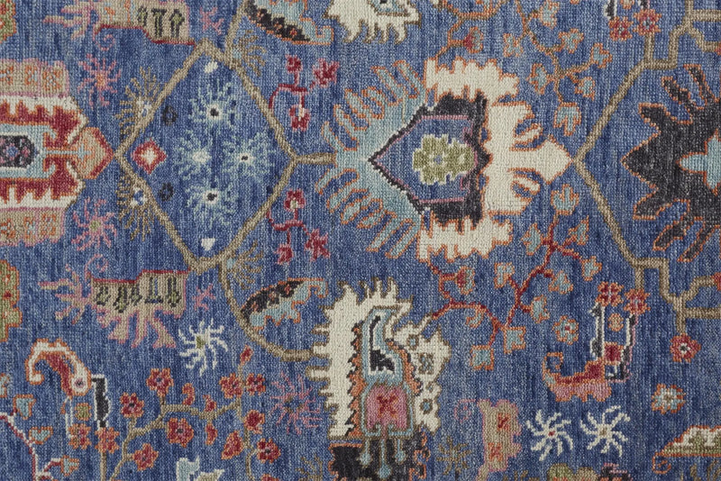 8' X 10' Blue And Red Wool Floral Hand Knotted Stain Resistant Area Rug Homeroots Home Decor