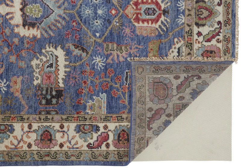 8' X 10' Blue And Red Wool Floral Hand Knotted Stain Resistant Area Rug Homeroots Home Decor