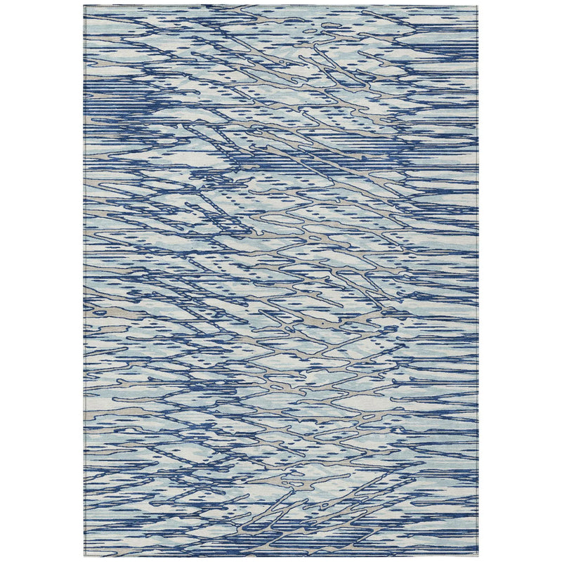 8' X 10' Blue And Silver Abstract Washable Indoor Outdoor Area Rug Homeroots Outdoor