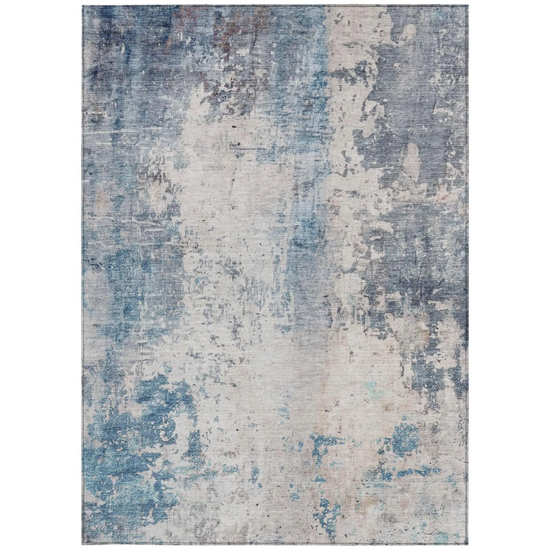 8' X 10' Blue And Silver Abstract Washable Indoor Outdoor Area Rug Homeroots Outdoor