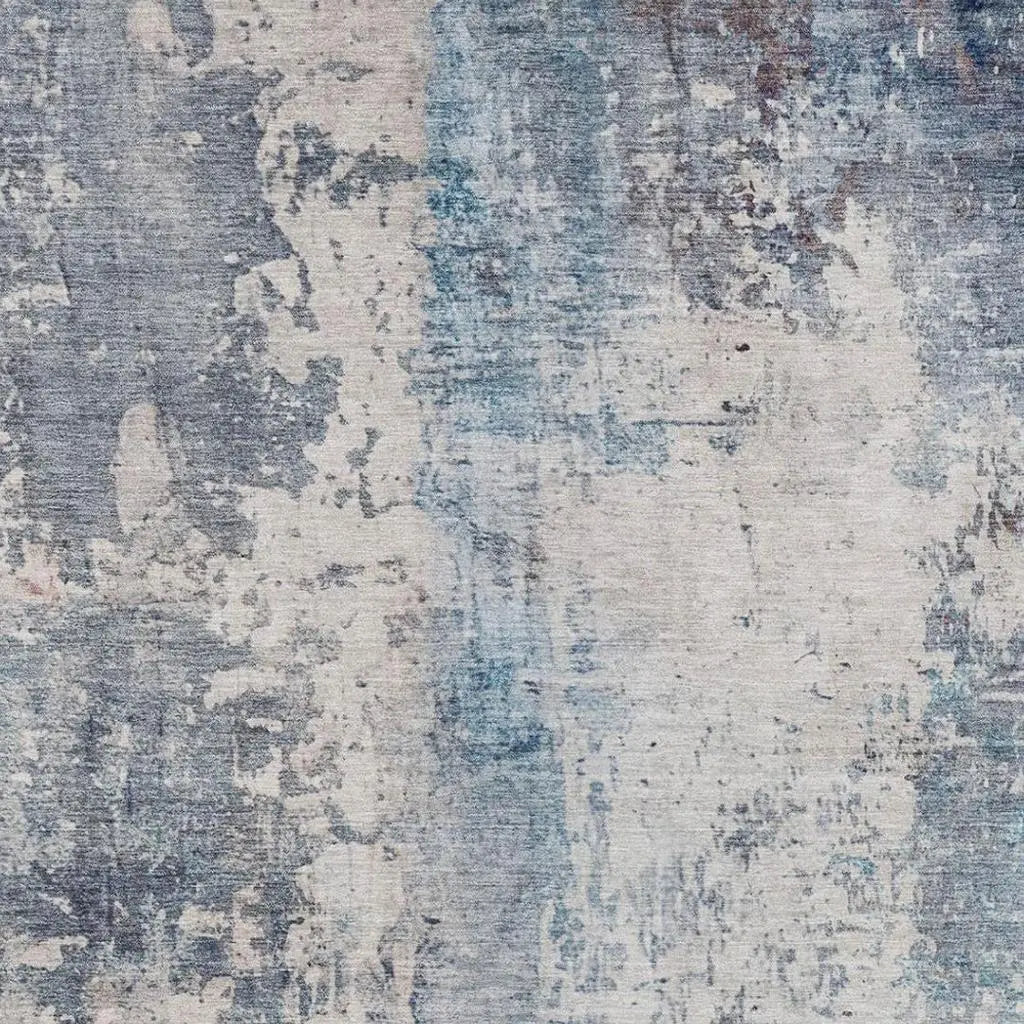 8' X 10' Blue And Silver Abstract Washable Indoor Outdoor Area Rug Homeroots Outdoor