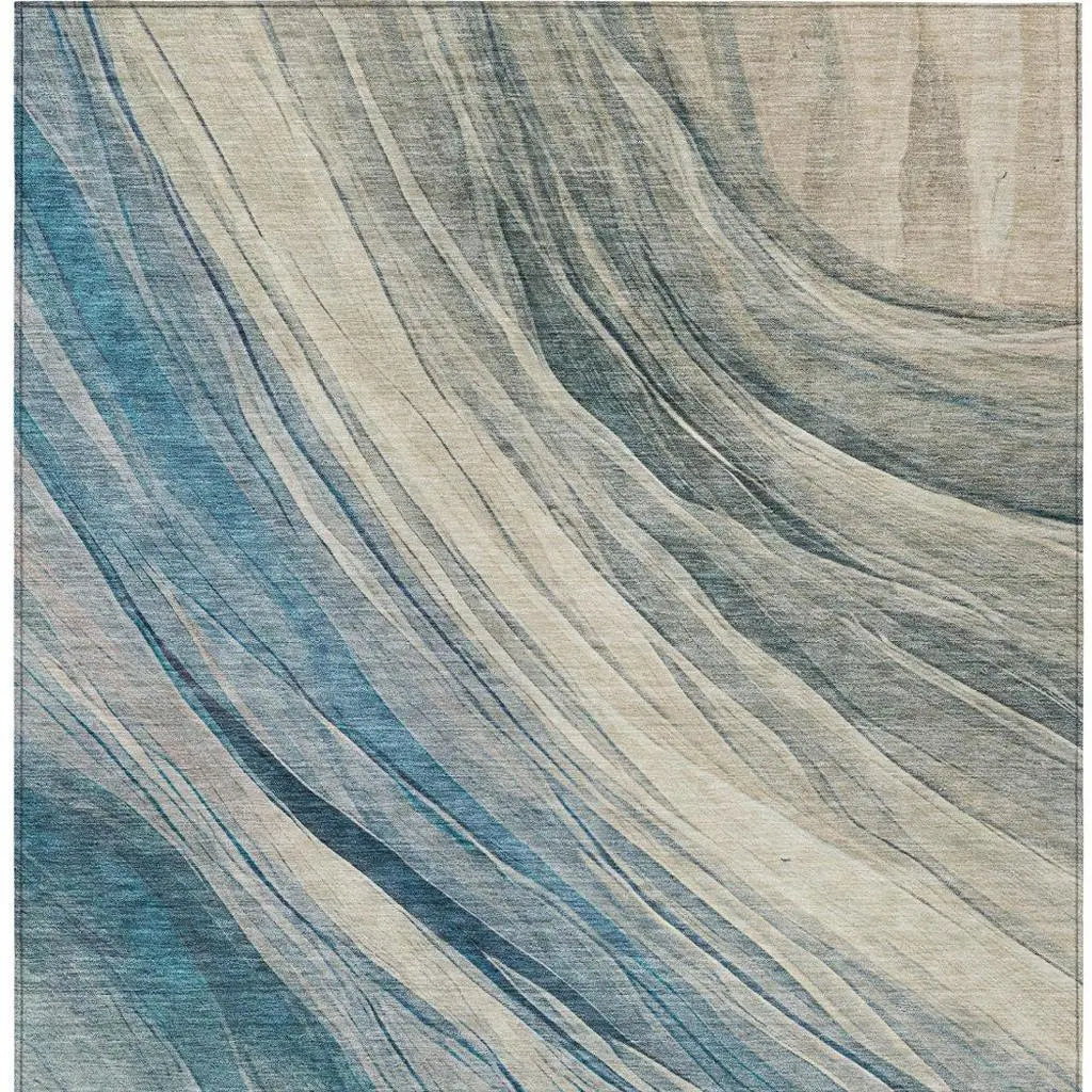 8' X 10' Blue And Silver Abstract Washable Indoor Outdoor Area Rug Homeroots Outdoor