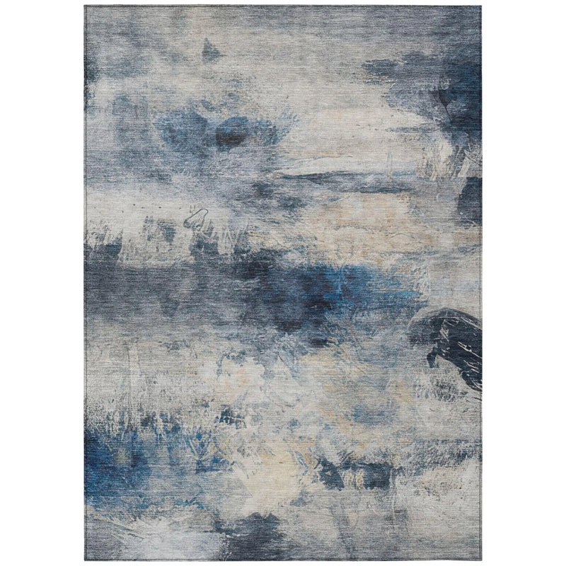 8' X 10' Blue And Silver Abstract Washable Indoor Outdoor Area Rug Homeroots Outdoor
