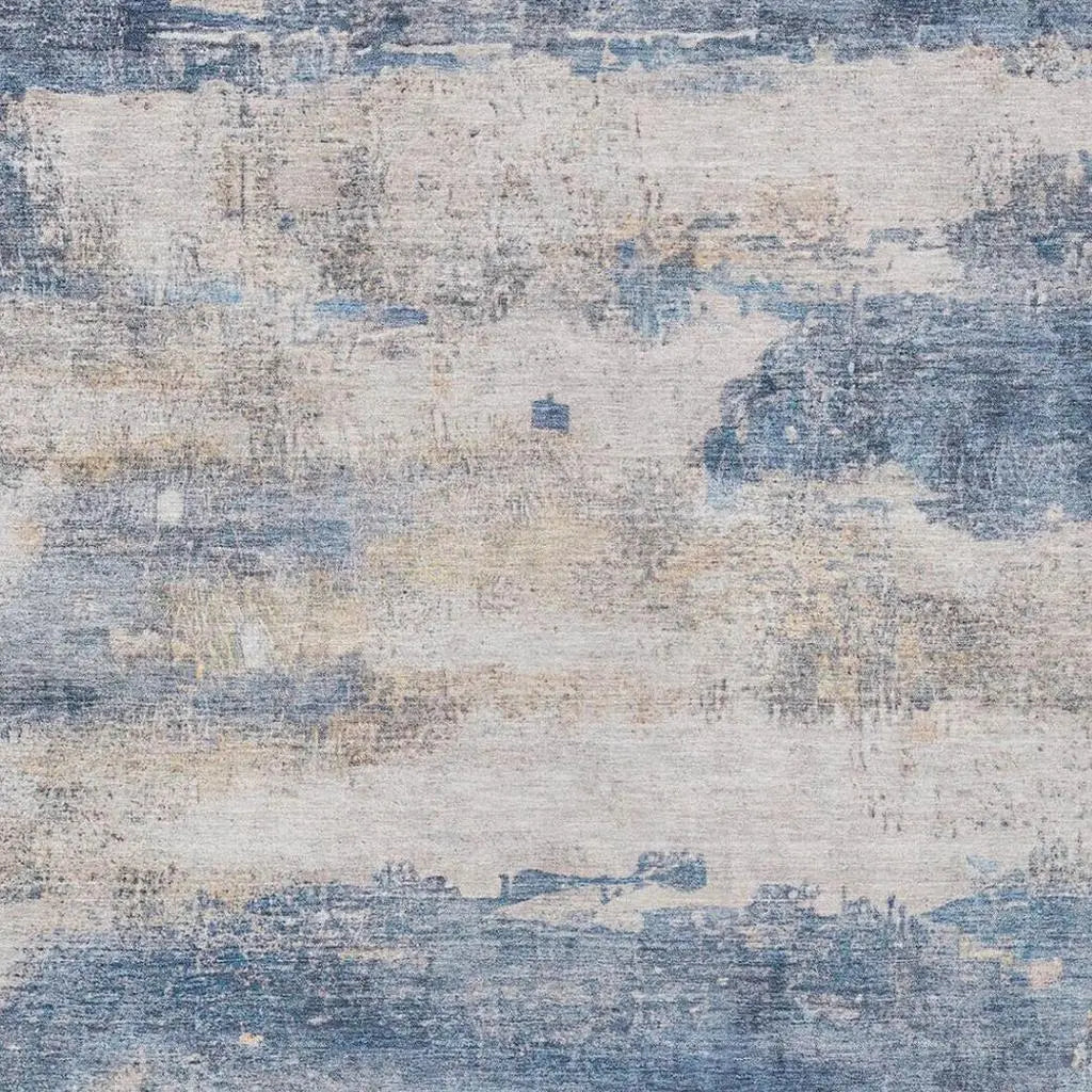 8' X 10' Blue And Silver Abstract Washable Indoor Outdoor Area Rug Homeroots Outdoor