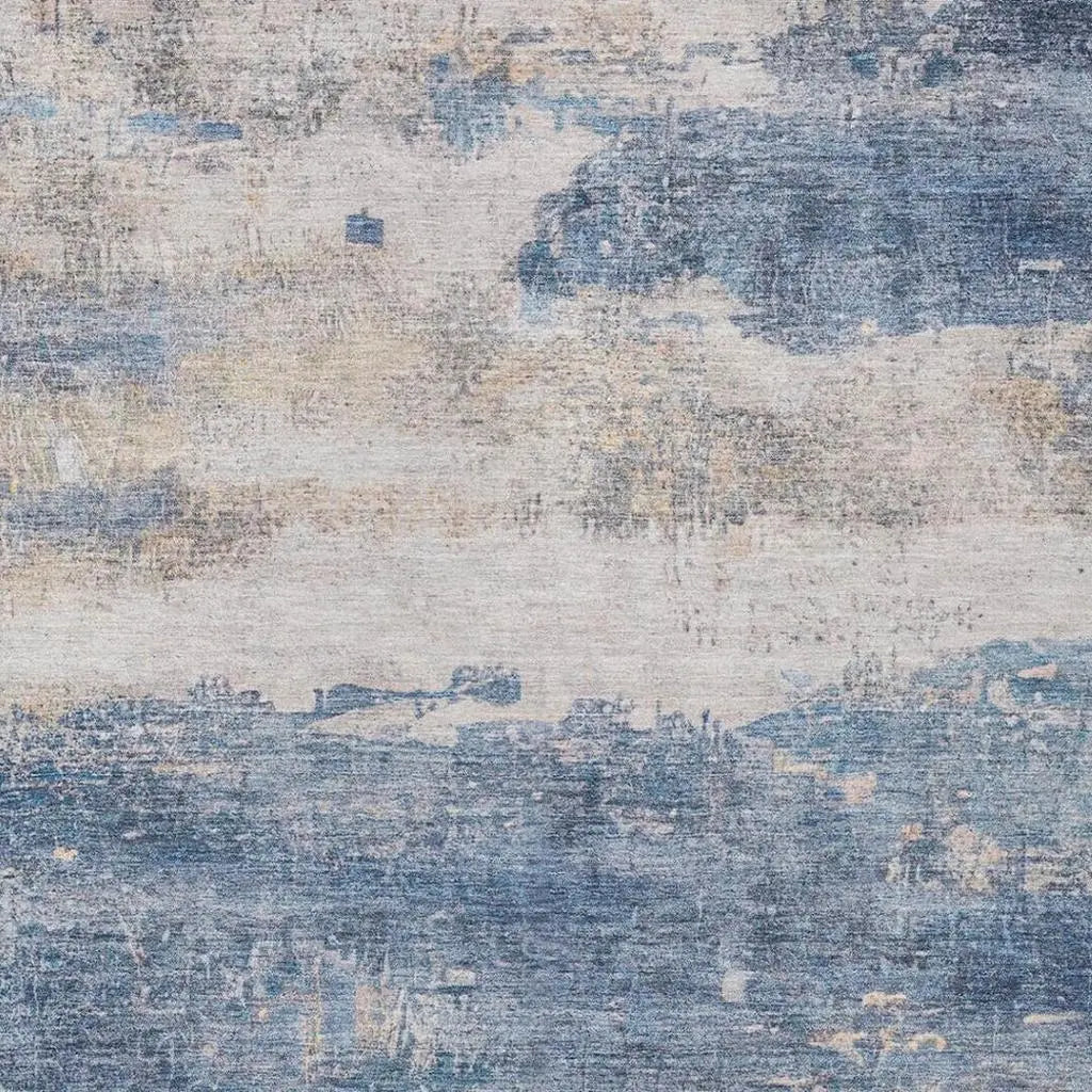 8' X 10' Blue And Silver Abstract Washable Indoor Outdoor Area Rug Homeroots Outdoor