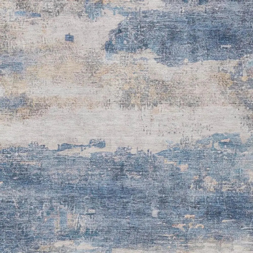 8' X 10' Blue And Silver Abstract Washable Indoor Outdoor Area Rug Homeroots Outdoor