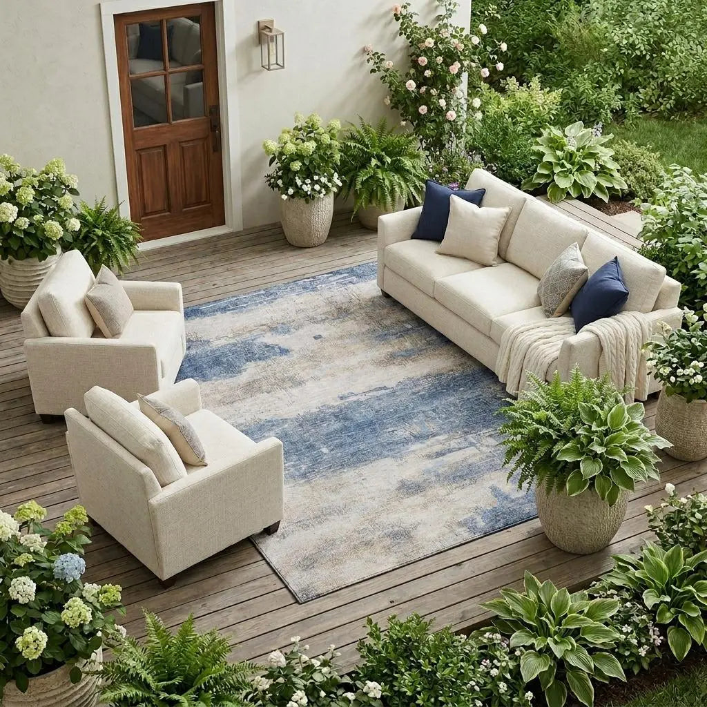8' X 10' Blue And Silver Abstract Washable Indoor Outdoor Area Rug Homeroots Outdoor