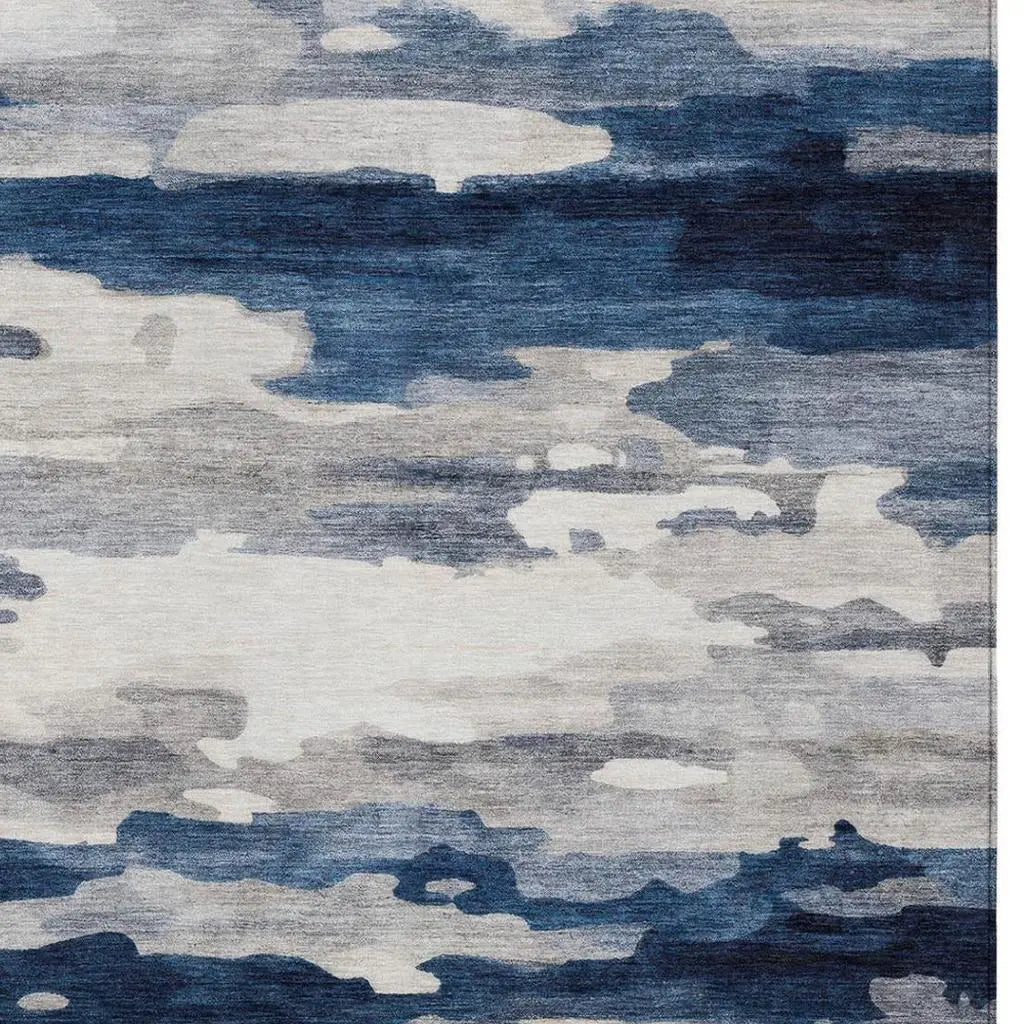 8' X 10' Blue And Silver Abstract Washable Indoor Outdoor Area Rug Homeroots Outdoor