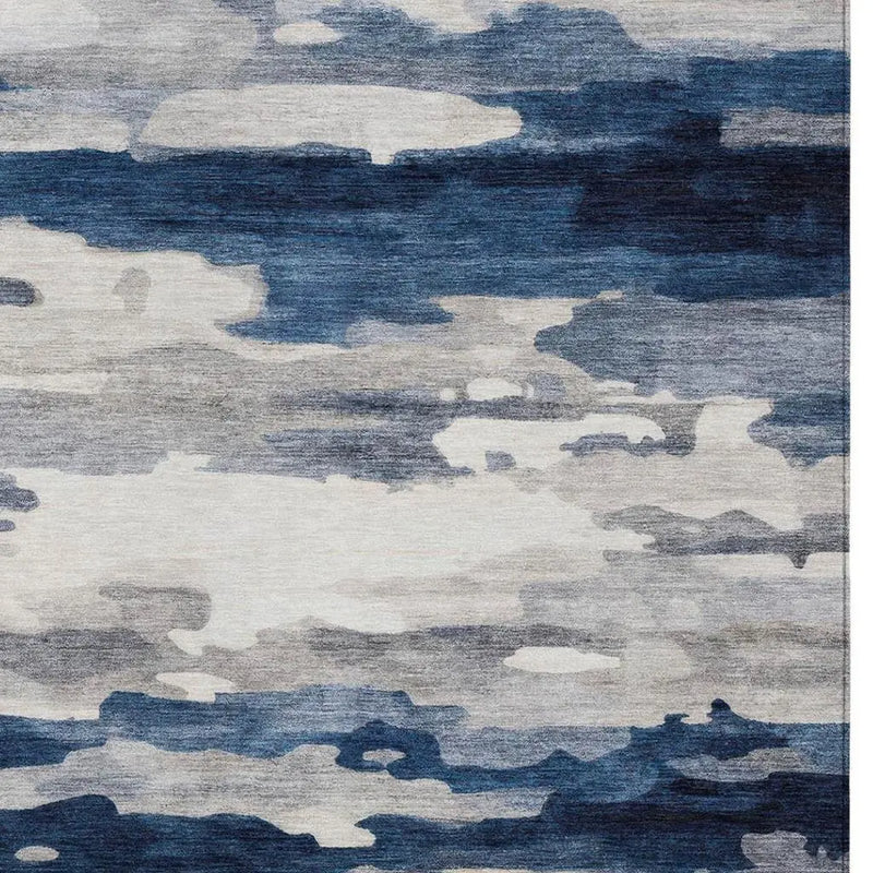8' X 10' Blue And Silver Abstract Washable Indoor Outdoor Area Rug Homeroots Outdoor