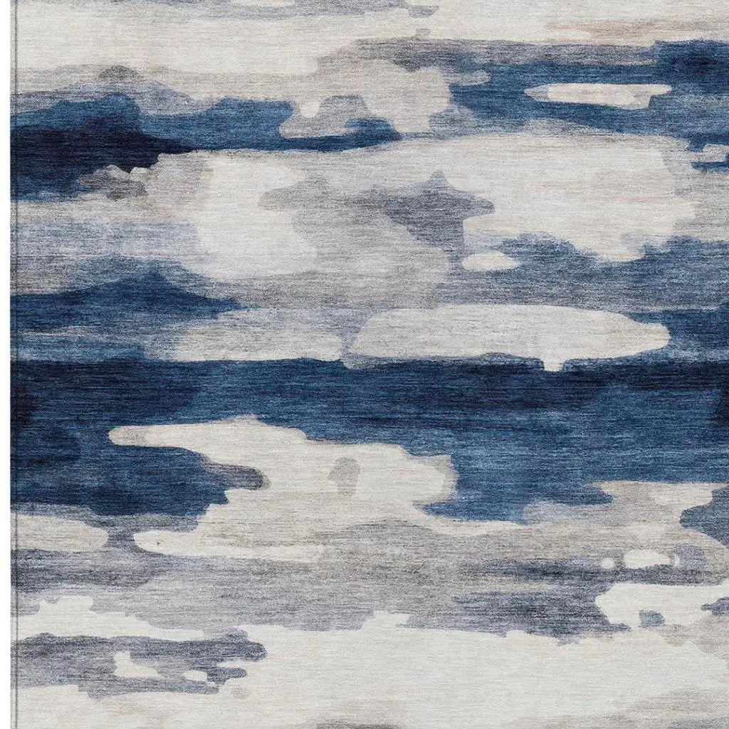 8' X 10' Blue And Silver Abstract Washable Indoor Outdoor Area Rug Homeroots Outdoor