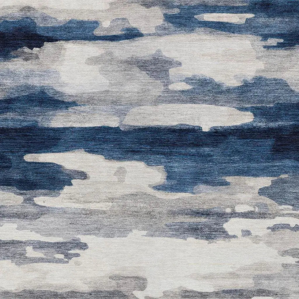 8' X 10' Blue And Silver Abstract Washable Indoor Outdoor Area Rug Homeroots Outdoor