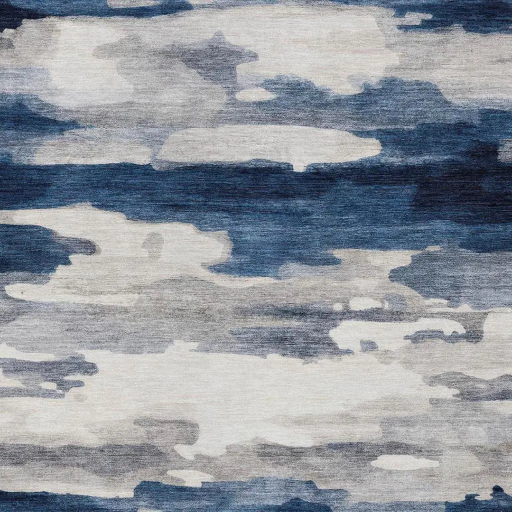 8' X 10' Blue And Silver Abstract Washable Indoor Outdoor Area Rug Homeroots Outdoor