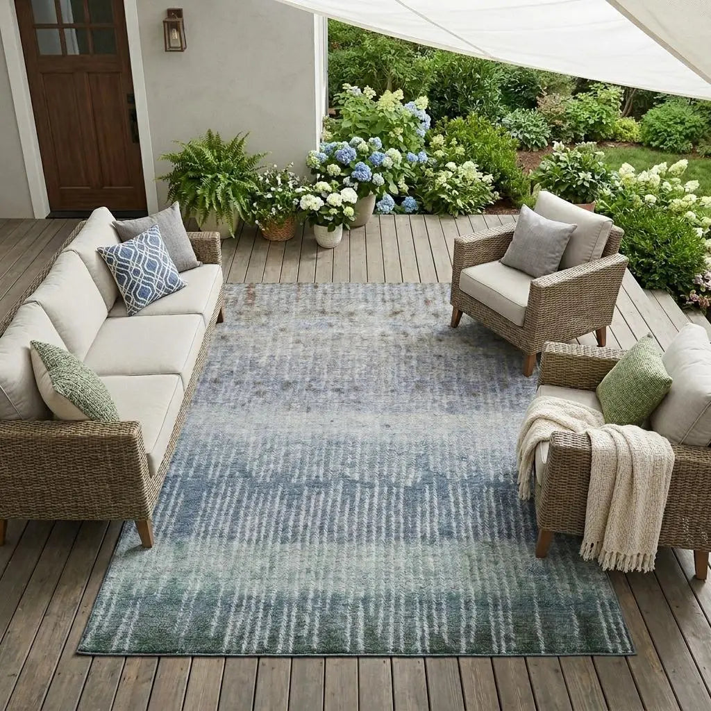 8' X 10' Blue And Silver Abstract Washable Indoor Outdoor Area Rug Homeroots Outdoor