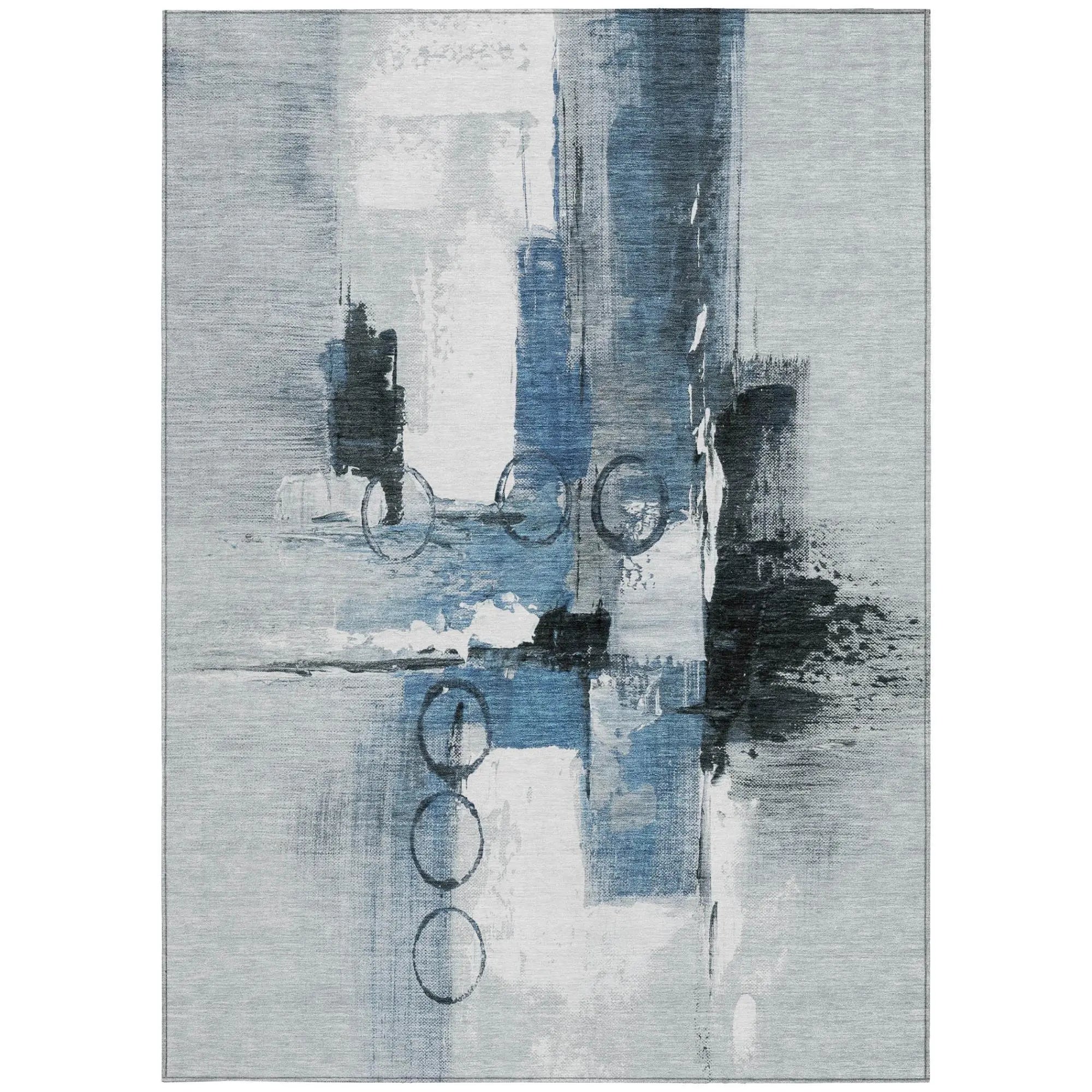 8' X 10' Blue And Silver Abstract Washable Indoor Outdoor Area Rug Homeroots Outdoor