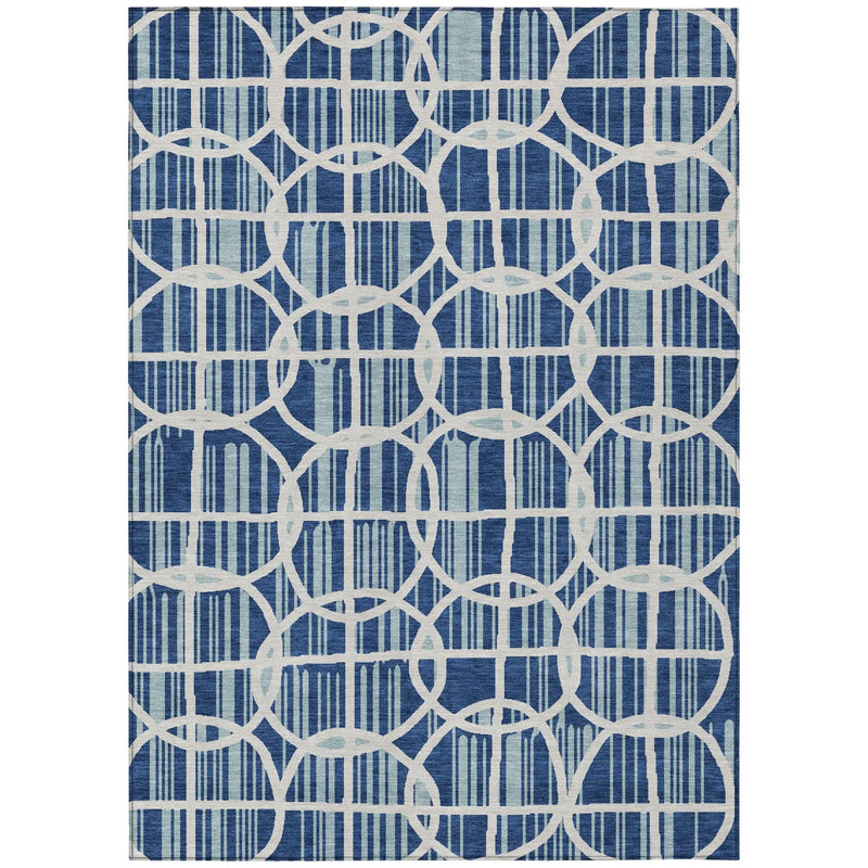 8' X 10' Blue And Silver Geometric Washable Indoor Outdoor Area Rug Homeroots Outdoor
